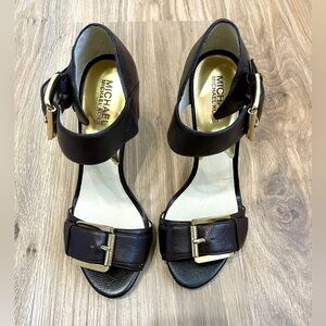 Michael Kors Faith Brown Leather Ankle Strap Dress Sandals Shoes 7.5 EUC